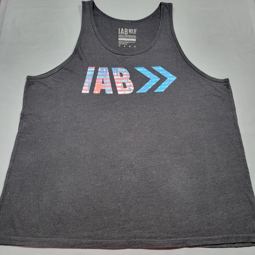 IAB MFG Mens Tank Size L Black Graphic Print Round Neck Classic Lightweight Top